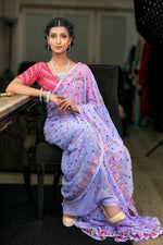 Georgette Saree with chikankari Keel Jaal Embroidery – Elegant Palla Work | Famaza Couture