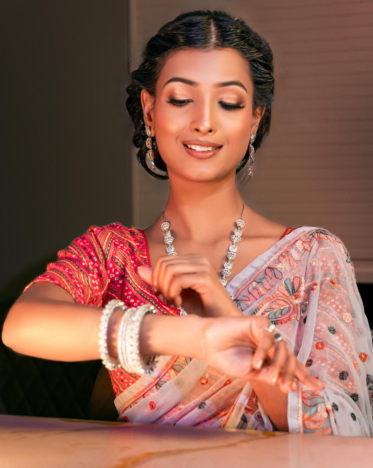 Georgette Saree with chikankari Keel Jaal Embroidery – Elegant Palla Work | Famaza Couture