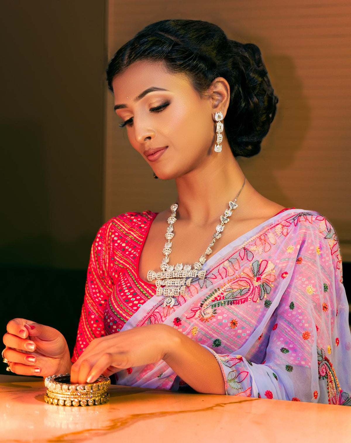 Georgette Saree with chikankari Keel Jaal Embroidery – Elegant Palla Work | Famaza Couture