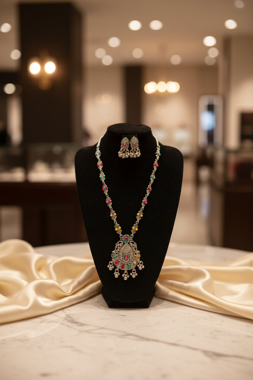 silver-oxidised-necklace-set-ethnic-wear