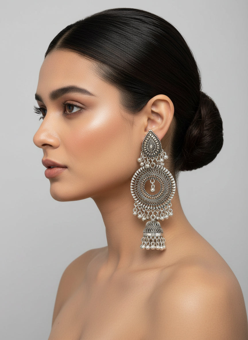 silver Oxidised earrings jhumka by famaza couture