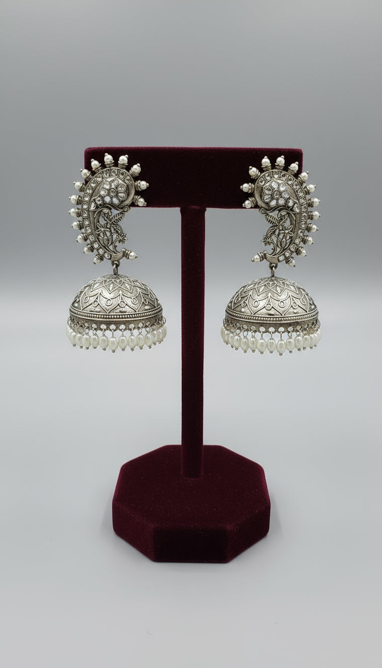 silver kundan stone earrings by famaza couture