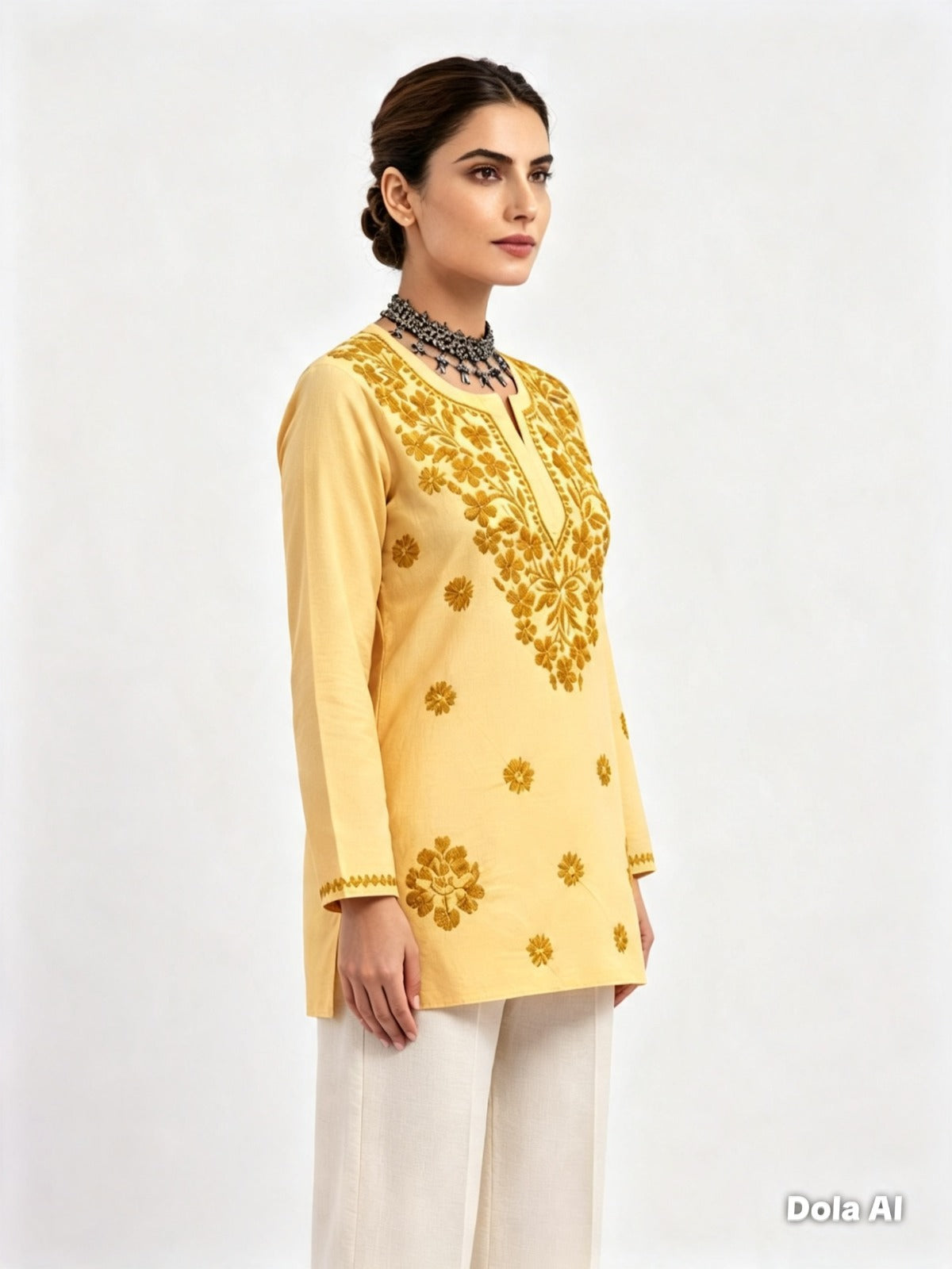 The Aaliyah Peach Chikankari Embroidered Cotton Kurti