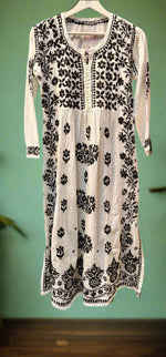 summer chikankari-kurti-white-black-embroidery