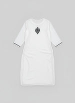 the back side of the white long kurti is displayed with black coloured embroidery is showing onkurti