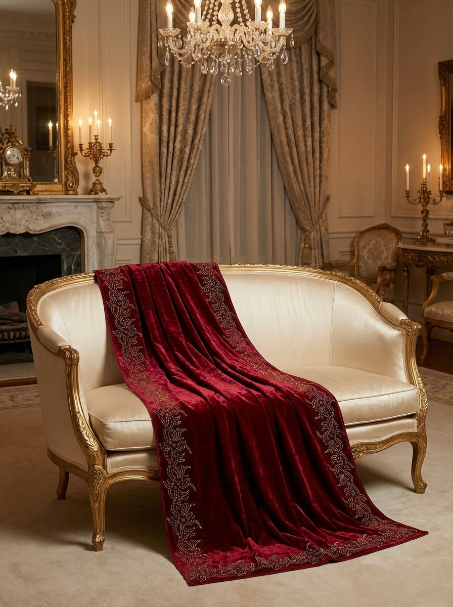 velvet stole Maroon colourwith golden stones work all over the stole.