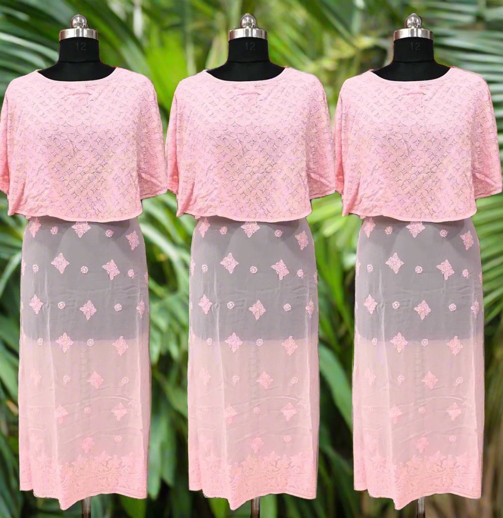 Chikankari capelet Dress in Viscose