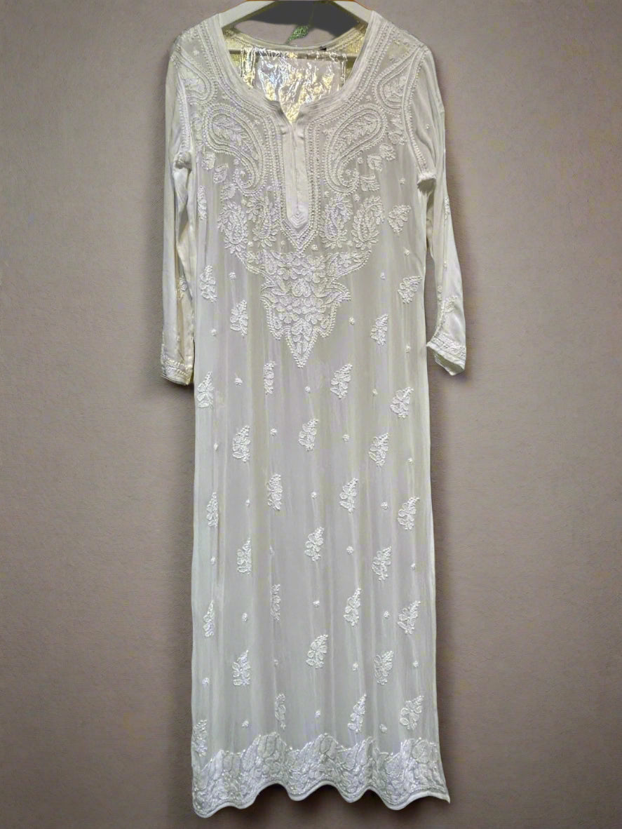 white chikankari viscose long kurti