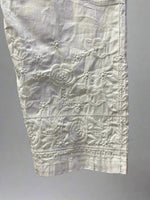 White Embroidered Plus size Cotton Pants embroidery detail close up of bottom