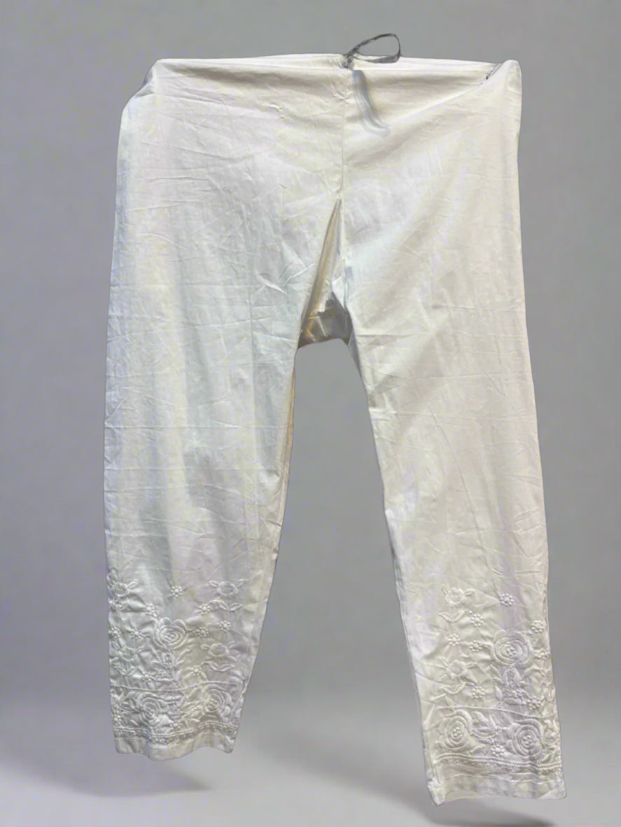 White Embroidered Plus size Cotton Pants full view