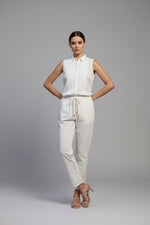 White Embroidered Plus size Cotton Pants full view