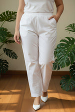White Embroidered Plus size Cotton Pants