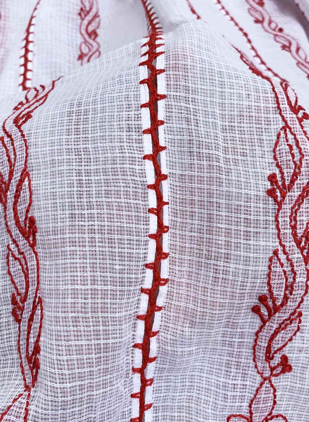 white with red kota doriya chikankari duppata focused
