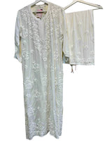 white Chikankari Kurti with Palazzo Pants Set Famazacouture