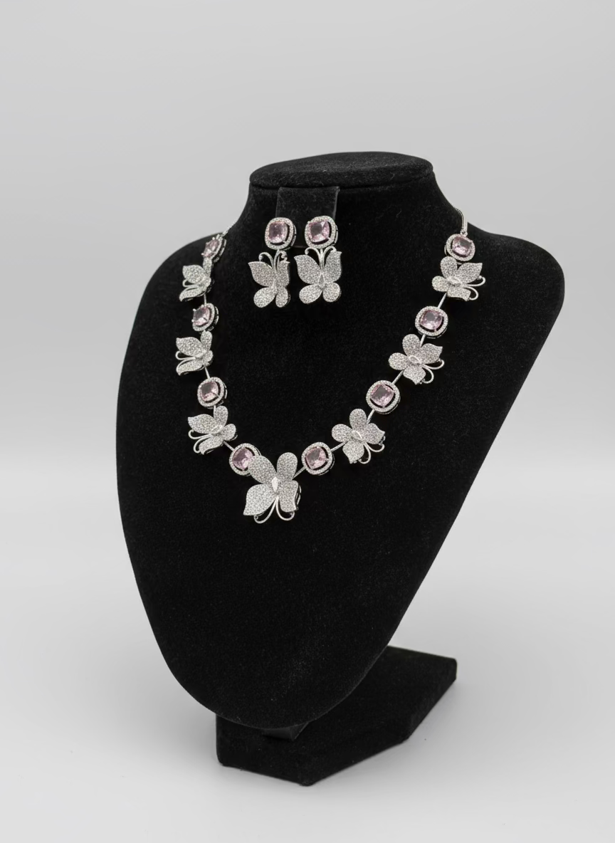 white Nano American diamonds and pink central stone earrings by famaza couture