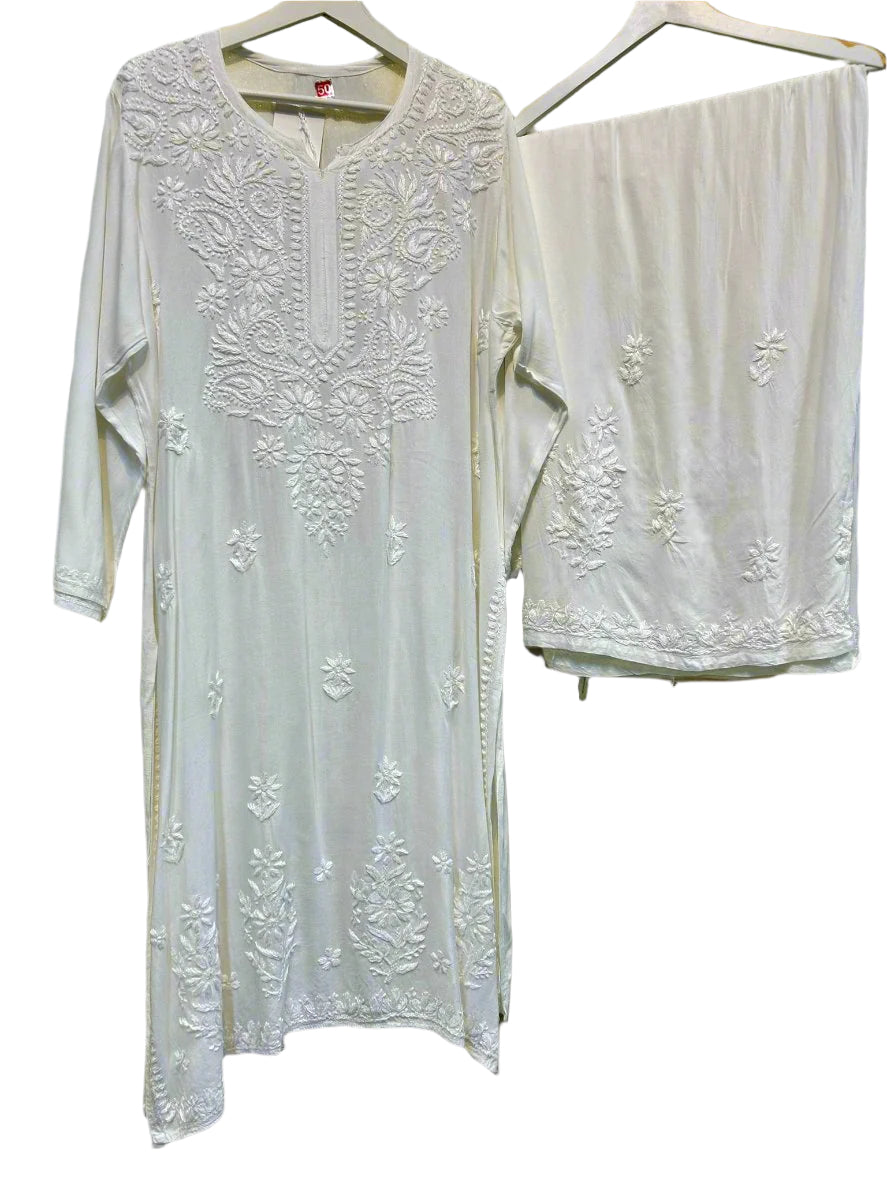 Plus size Chikankari kurta with palazzo pants front view