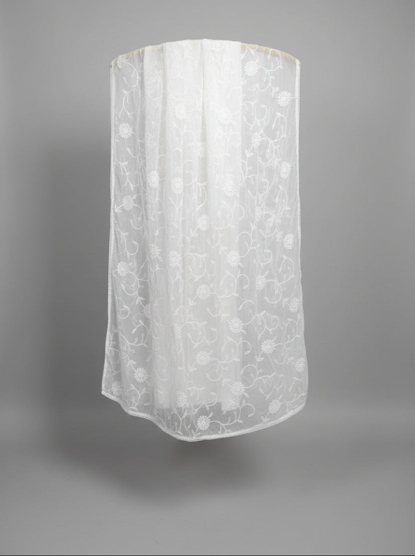 white chiffon duppata with kashmiri aari jaal work all over the duppata