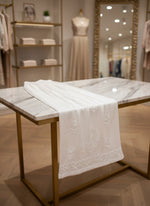 white modal fabric with silk thread chikankari embroidery trousers by famaza couture