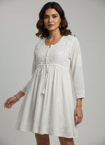 white short dress with white chikankari embroidery by famaza couture