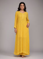 yellow chikankari viscose long kurti
