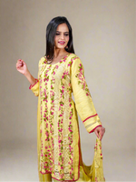 Yellow floral embroidered Pakistani dress famaza couture
