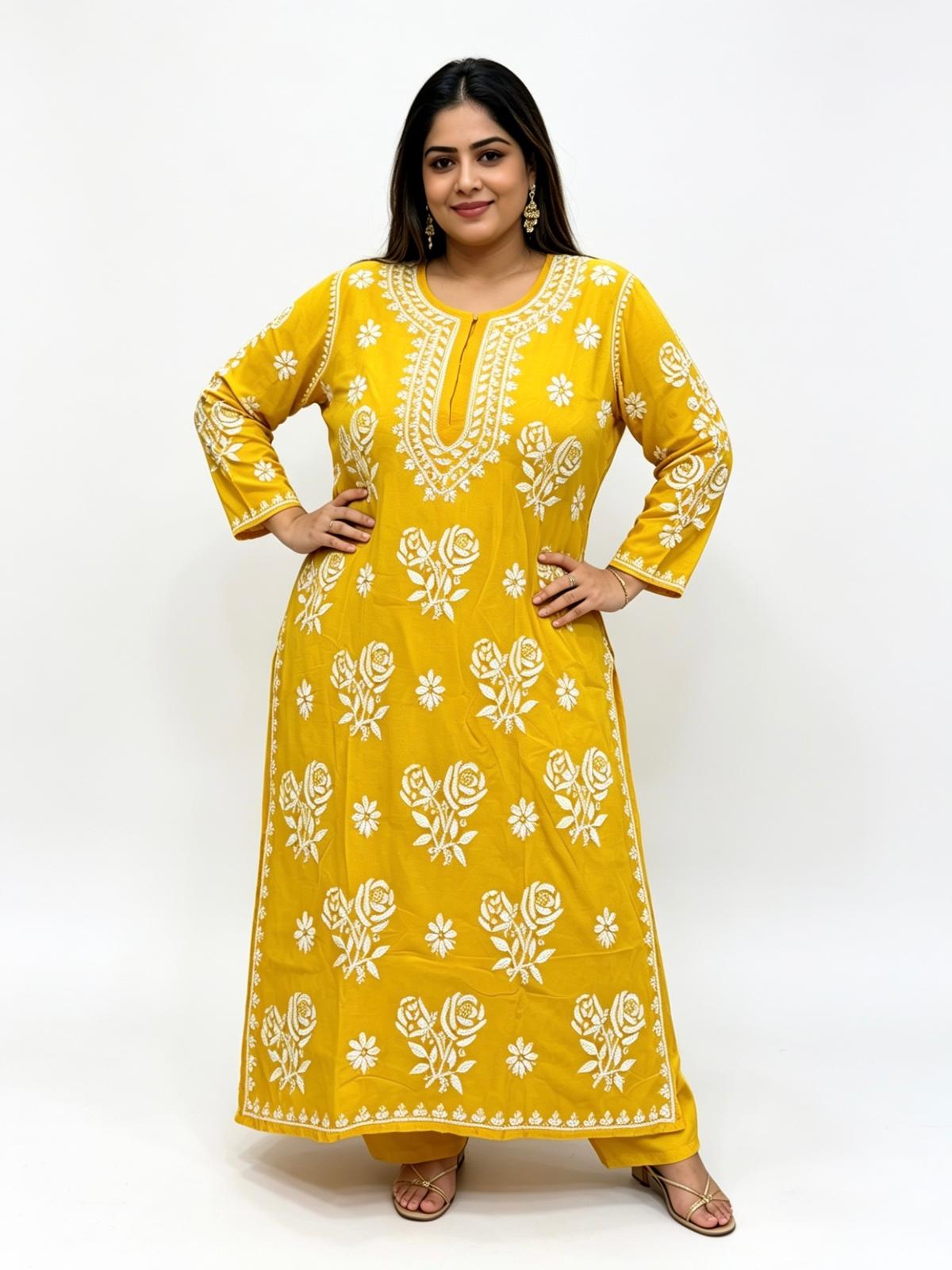 Chikankari Plus size Kurti Top | Indian Shirt for Women | Famaza Couture