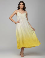 yellow Chikankari modal silk fabric Spaghetti Strap dress with hand embroidery by famaza couture