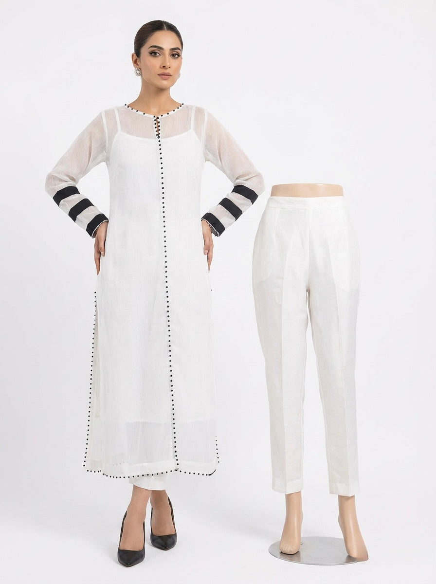 White Chiffon Pakistani Dress 2PC | Elegant Lightweight Suit for Women UK