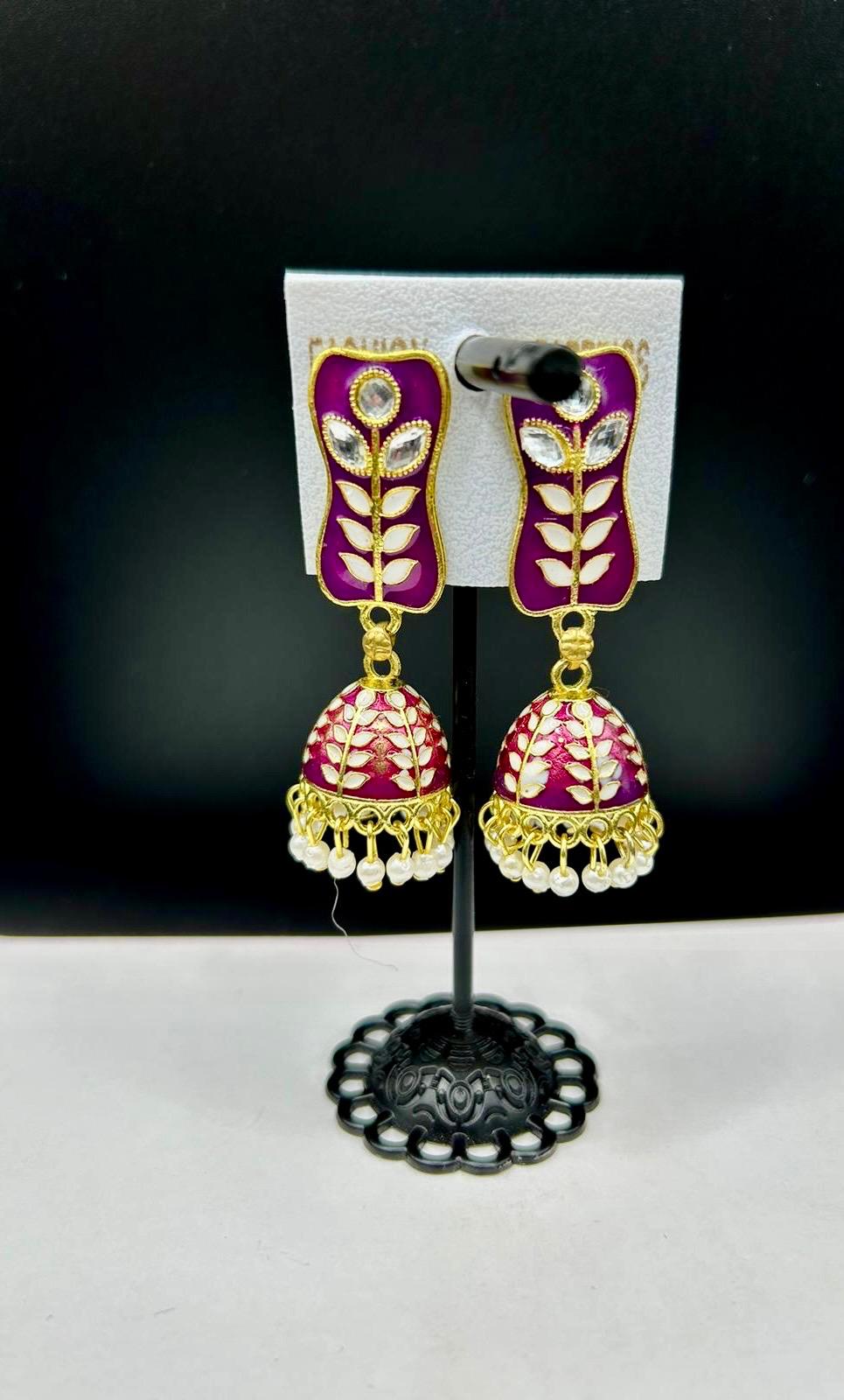 Meenakari drop Jhumka Earrings | Lightweight Handcrafted Bridal Jewellery – Famaza Couture