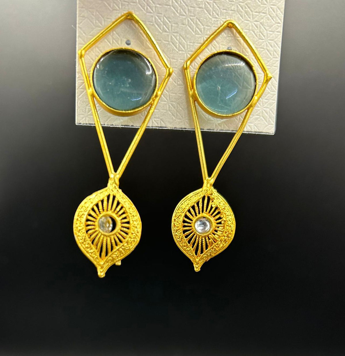 Monalisa Stone Golden golden Earrings | Handcrafted Statement Jewellery – Famaza Couture