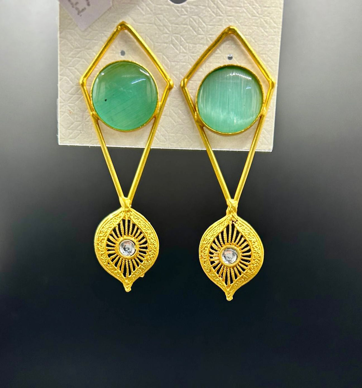 Monalisa Stone Golden golden Earrings | Handcrafted Statement Jewellery – Famaza Couture