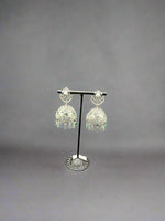 American Diamonds emerald green stone Jhumka earrings/Silver Finish Earrings