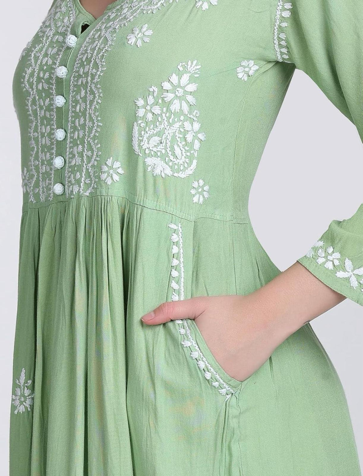 Aalia Chikankari long dress with Pockets | Indian Tunic Top