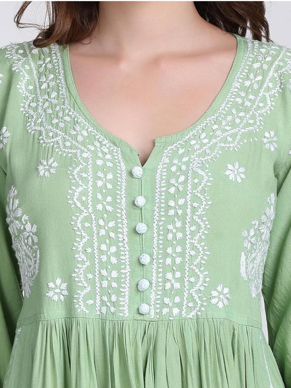 Aalia Chikankari long dress with Pockets | Indian Tunic Top