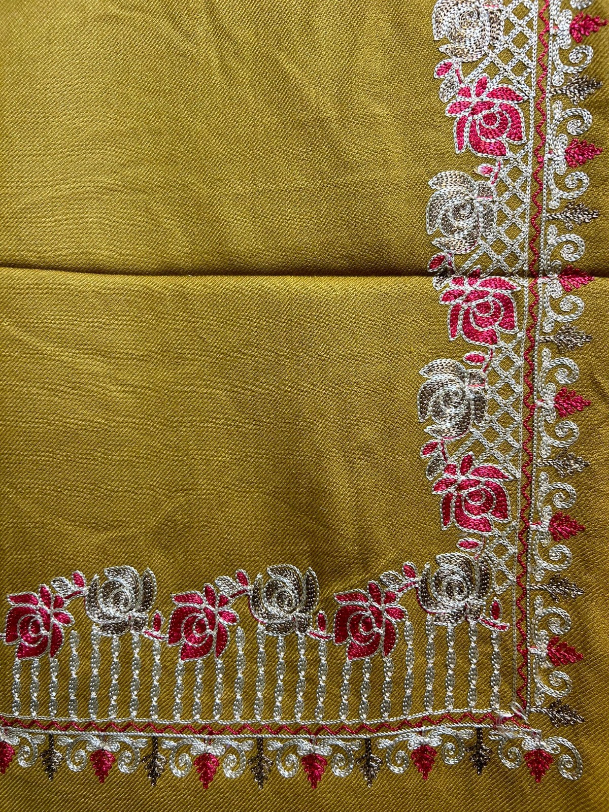 Kashmiri Rose Embroidered Pashmina Scarf/Shawl | Luxurious Aari Work – Famaza Couture