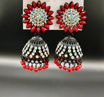 Black fancy sun flower Jhumki earrings | Lightweight Handcrafted Bridal Jewellery – Famaza Couture