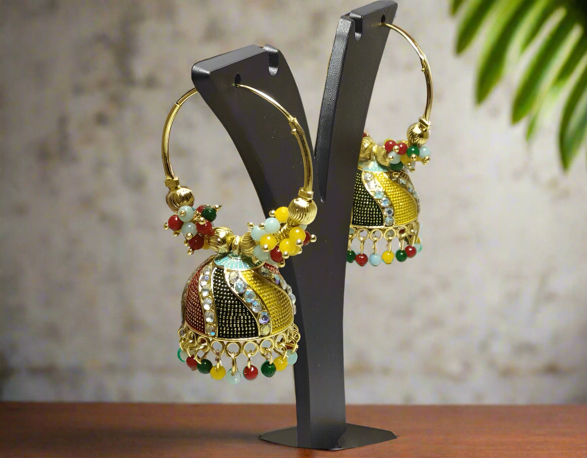 Multicolour Chaandbali Jhumkas Earrings | Lightweight Handcrafted Bridal Jewellery – Famaza Couture