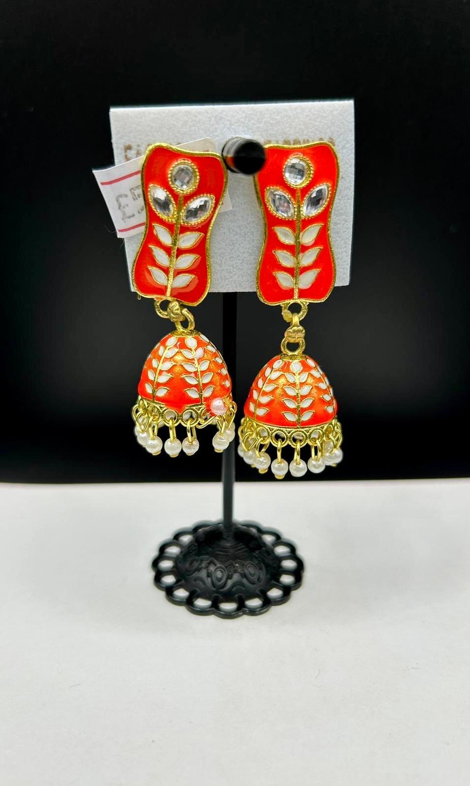 Meenakari drop Jhumka Earrings | Lightweight Handcrafted Bridal Jewellery – Famaza Couture