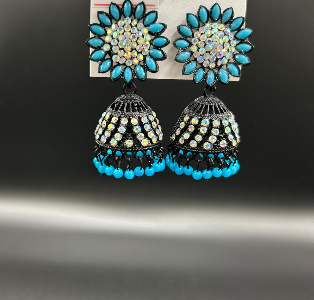 Black fancy sun flower Jhumki earrings | Lightweight Handcrafted Bridal Jewellery – Famaza Couture