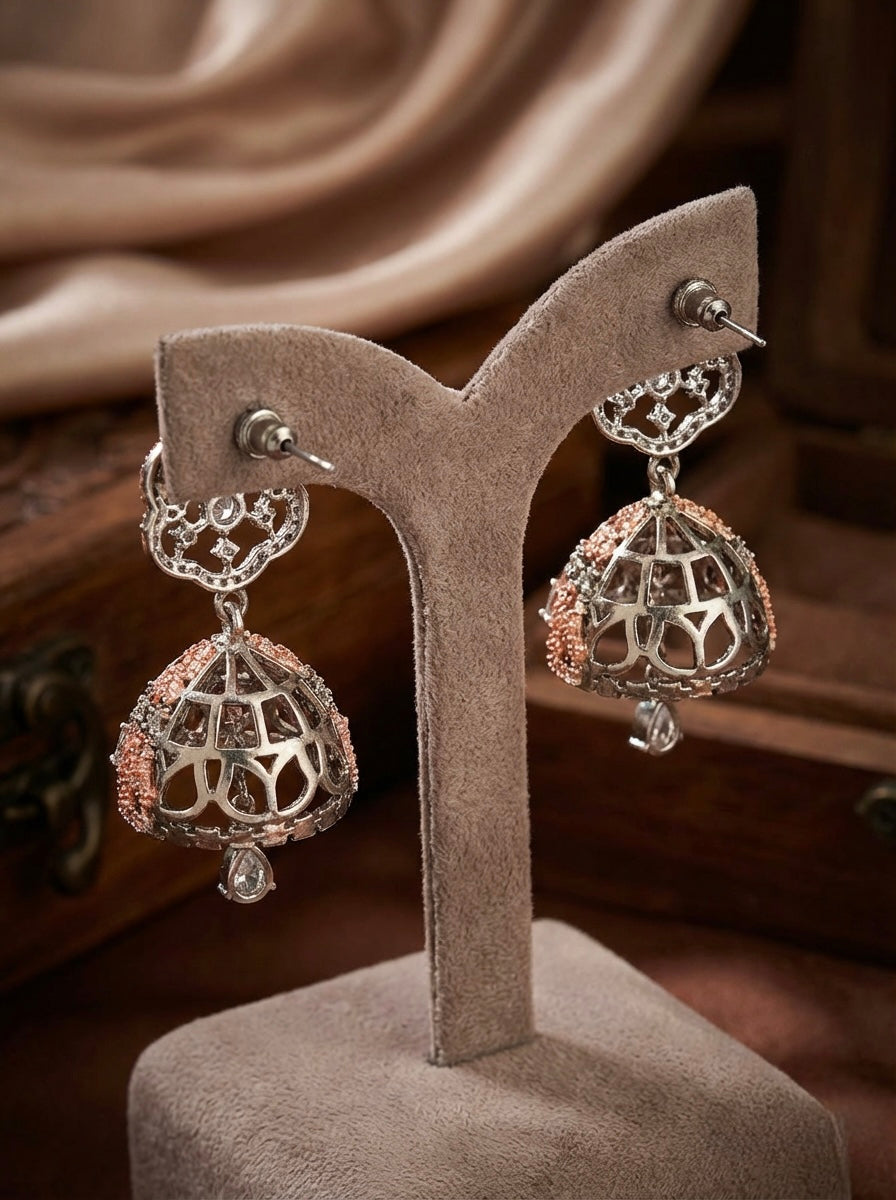 Midnight Rose | American Diamond Mini Black & Rosegold Jhumkas | Handcrafted Party Wear Earrings