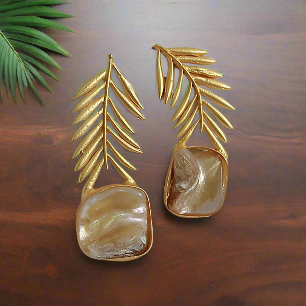 Natural Stone Baroque Pearl feather Earrings | Handcrafted Anti-Tarnish Jewellery – Famaza Couture