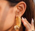 Natural Stone Baroque Pearl feather Earrings | Handcrafted Anti-Tarnish Jewellery – Famaza Couture