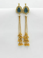18.5cm drop length long earrings with golden nano bells hanging in the bottom. 