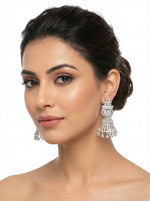 Azure Radiance Open-Cage Jhumka Earrings | American Diamond Chandelier Jewellery