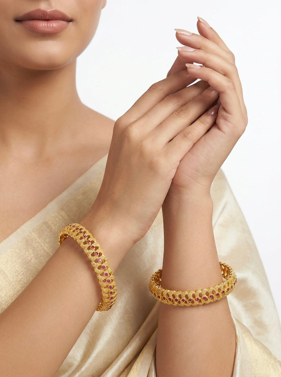 18K Gold pated bangles with ruby red stones
