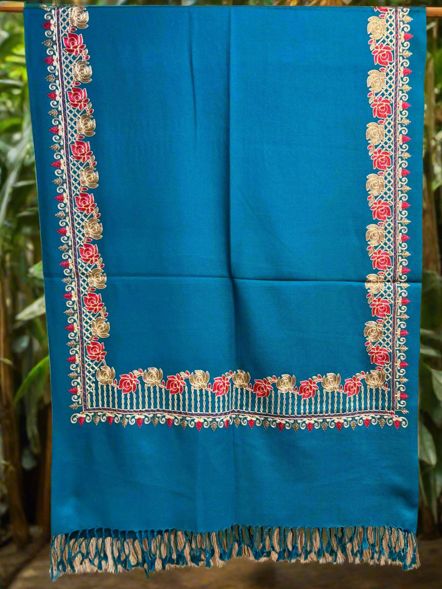 Kashmiri Rose Embroidered Pashmina Scarf/Shawl | Luxurious Aari Work – Famaza Couture