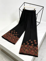 Black georgette Wide leg Trousers/Pants with Multi-Colour Floral Embroidery
