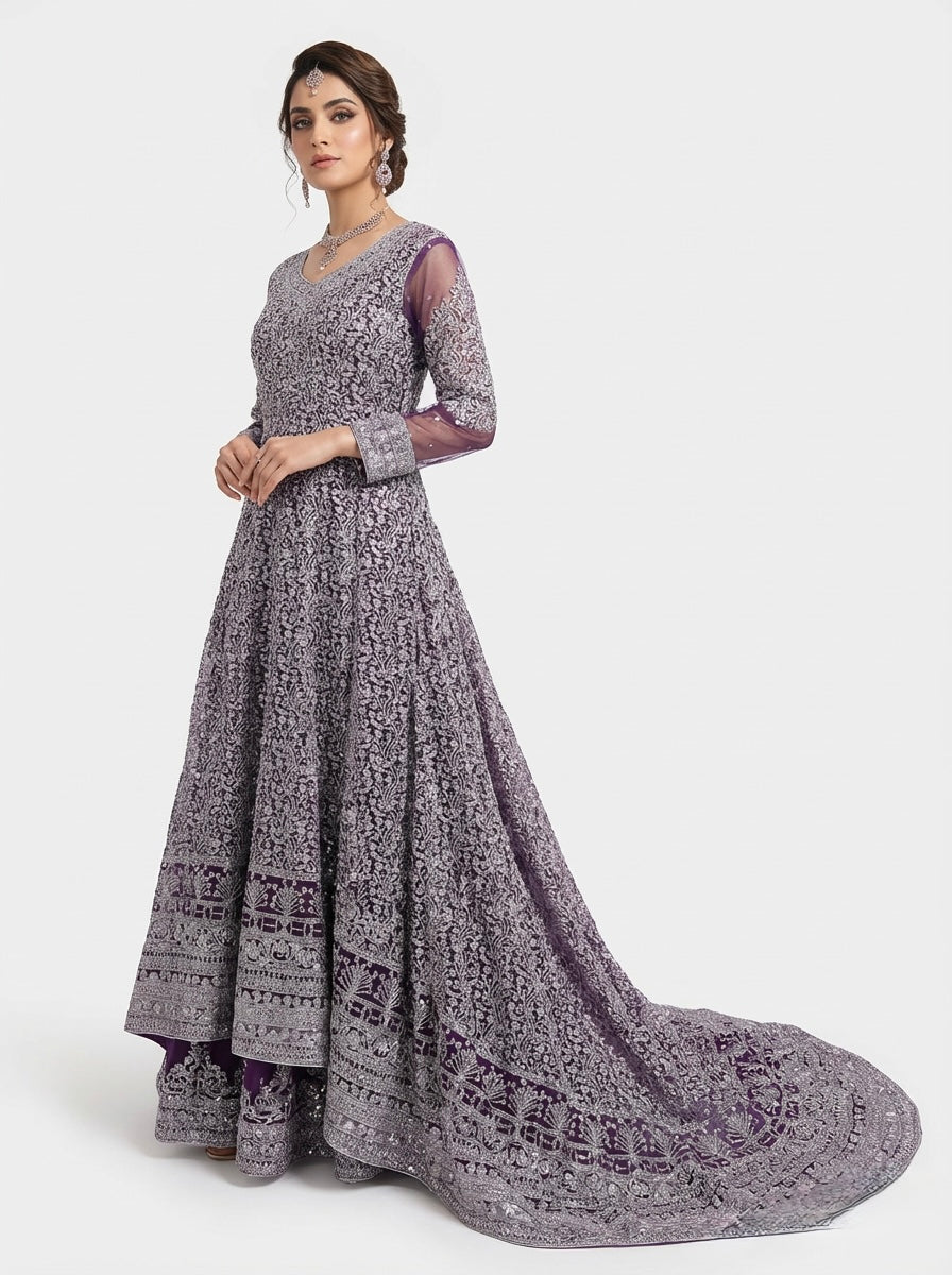 Luxurious Embroidered Tail Maxi Bridal Dress | Pakistani 3-Piece Party Wear Gown