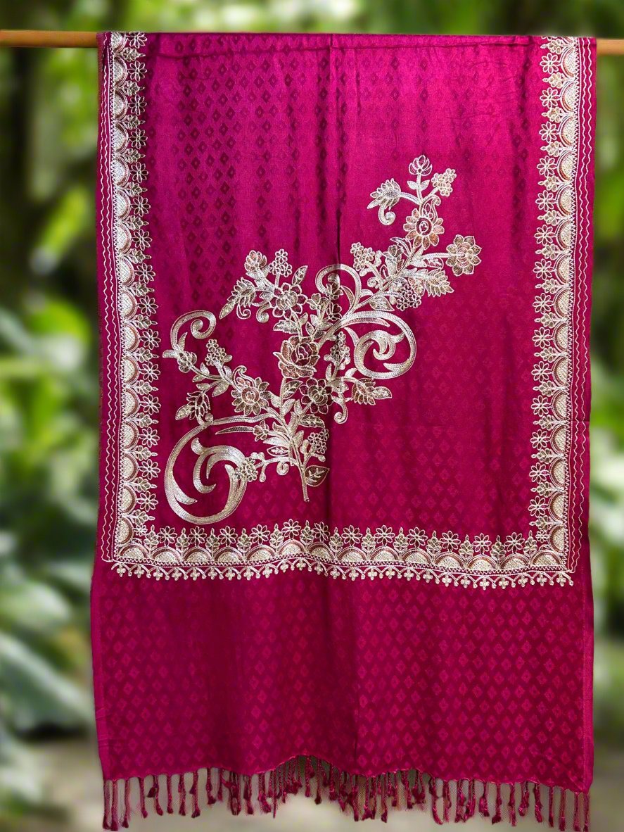 Kashmiri Aari Embroidered Marina Scarf | Handcrafted Shawl – Famaza Couture