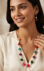Multicolor Beaded Statement Necklace & Earrings Set – Gold Tone Fashion Jewellery | Famaza Couture